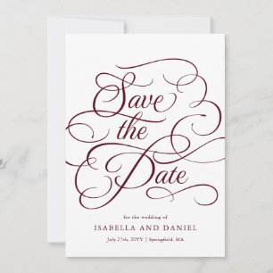 Convite Casamento de Caligrafia em Borgonha Moderna Save T