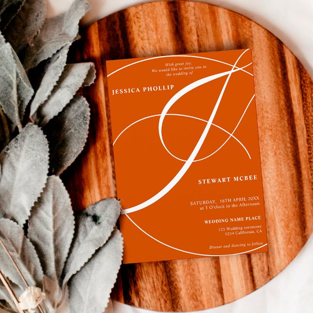 Convite Casamento de caligrafia em laranja queimado (Criador carregado)