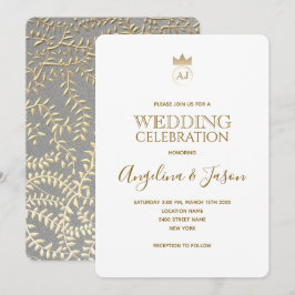 Convite Casamento de Caligrafia em Ouro Simples e Elegante