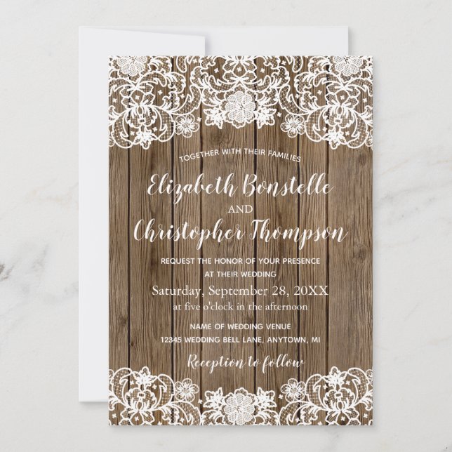 Convite Casamento de Caligrafia em Renda de Madeira de Cel (Frente)