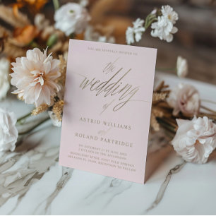 Convite Casamento de Caligrafia em Rosa Bege e Dourado Fal