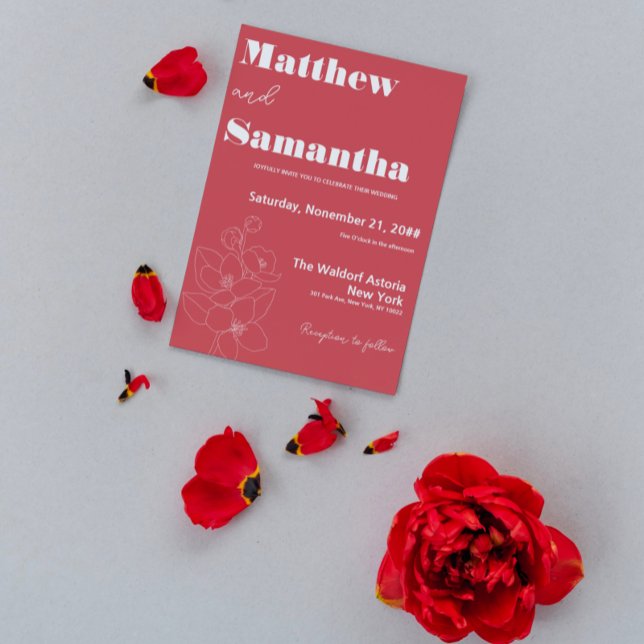 Convite Casamento de Caligrafia Floral Simples Terracota (Criador carregado)