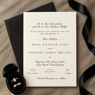 Convite Casamento de Caligrafia Formal Preto e Creme