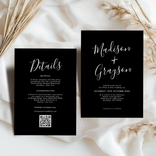 Convite Casamento de Caligrafia Limpa Simples e Minimalist (Simple Minimalist Modern Clean Calligraphy Wedding Invitation)