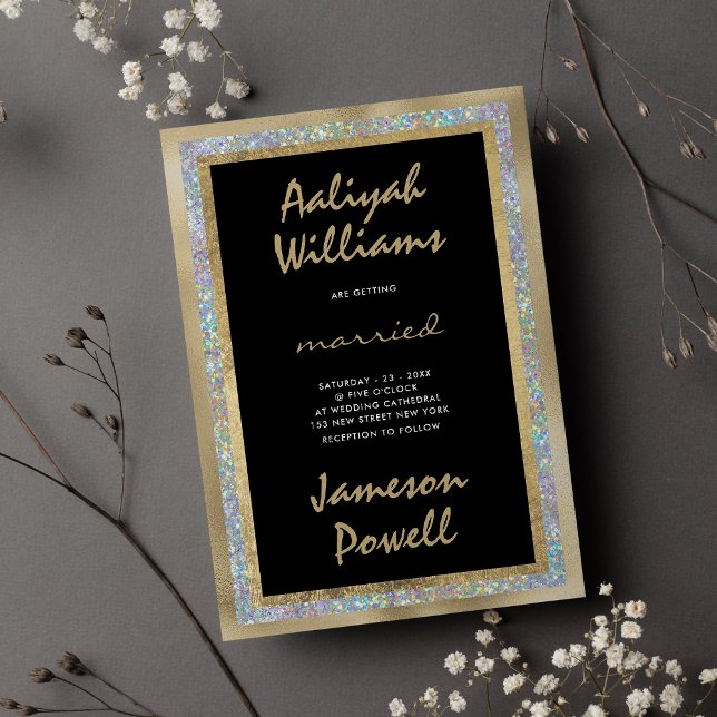 Convite Casamento de caligrafia manuscrita em ouro negro (Black silver gold handwritten calligraphy wedding)