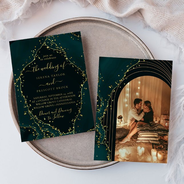 Convite Casamento de Caligrafia Mínima Moderna Emerald Ver (Criador carregado)