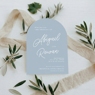 Convite Casamento de Caligrafia Minimalista com Arco Azul
