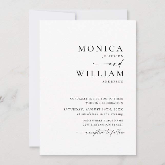 Convite Casamento de Caligrafia Minimalista Elegante (Frente)