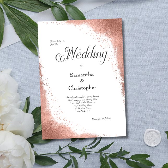 Convite Casamento de Caligrafia Moderna com Glitter Dourad (Rose Gold Glitter Border Modern Calligraphy Wedding Invitation)