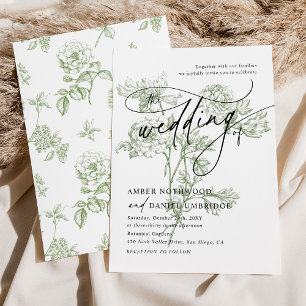 Convite Casamento de Caligrafia Moderna Floral Sage Green