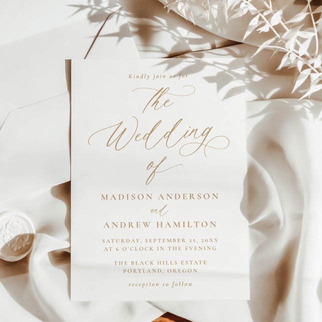 Convite Casamento de Caligrafia Moderna Minimalista a Ouro (Criador carregado)