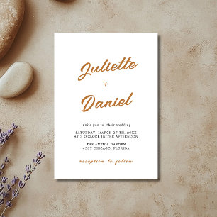 Convite Casamento de Caligrafia Moderna Minimalista Cobre