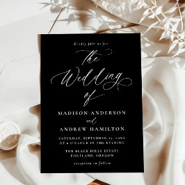 Convite Casamento de Caligrafia Moderna Minimalista Preto