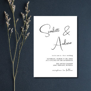 Convite Casamento de Caligrafia Moderna Minimalista Preto