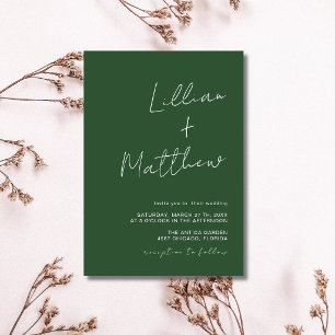 Convite Casamento de Caligrafia Moderna Minimalista Verde