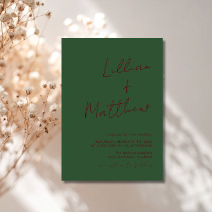Convite Casamento de Caligrafia Moderna Minimalista Verde