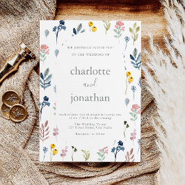 Convite Casamento de Caligrafia Moderna Rustic Wildflower