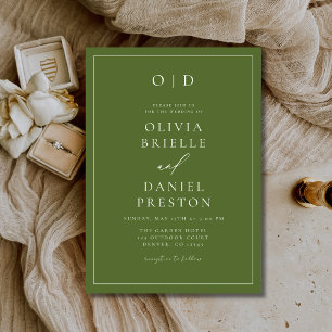 Convite Casamento de Caligrafia Moderna Verde-Olival Minim