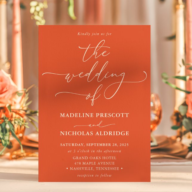 Convite Casamento de Caligrafia Moderno Orange Verona Suns (Criador carregado)