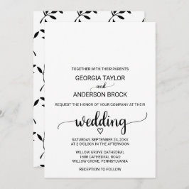 Convite Casamento de Caligrafia Negra Simples