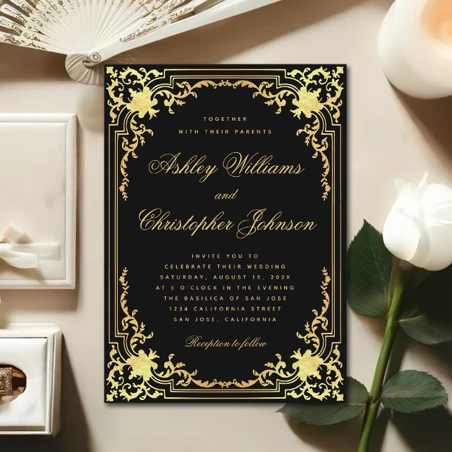 Convite Casamento de Caligrafia Ornamentada em Faux Dourad (Criador carregado)