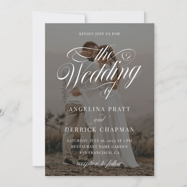 Convite Casamento de Caligrafia Personalizada Clássica Ele (Frente)