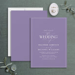 Convite Casamento de Caligrafia por Lavanda Lilac Moderna<br><div class="desc">Trendy, elegante e moderno, esta simples e minimalista lavanda lilática e design de casamento da tipografia branca apresenta 'O Casamento de' em caligrafia moderna e texto Serif como a principal característica design, e é baseada no nosso convite para chás de panela mais vendido. A parte traseira da placa apresenta uma...</div>