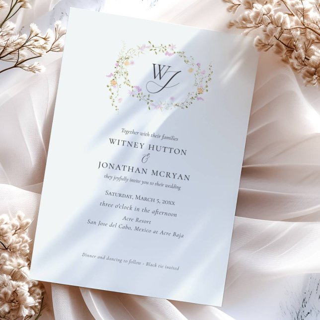 Convite Casamento de Caligrafia por Monograma Botânico Ele (Criador carregado)