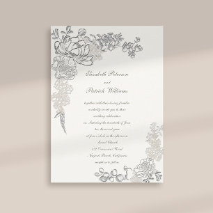 Convite Casamento de Caligrafia por Quic de Peony Faux Emb