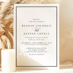 Convite Casamento de Caligrafia Preta e Branca Elegante