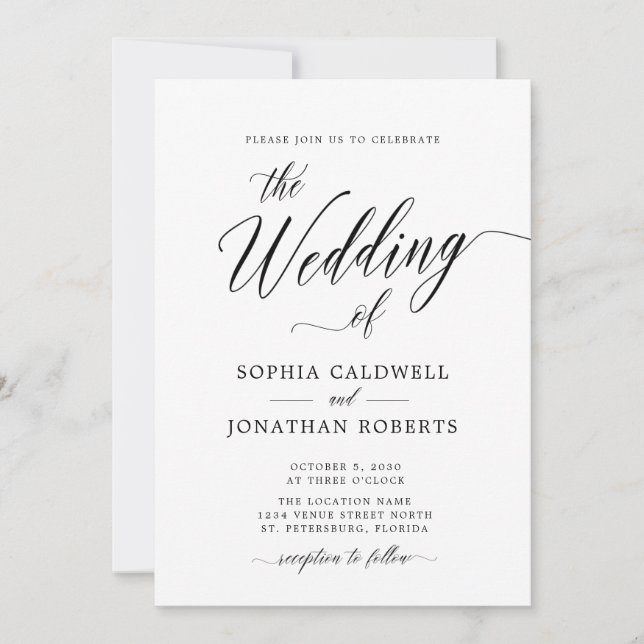 Convite Casamento de Caligrafia Preta RSVP de RSVP de Códi (Frente)