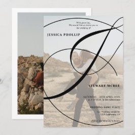 Convite Casamento de caligrafia preto 2 fotográfica