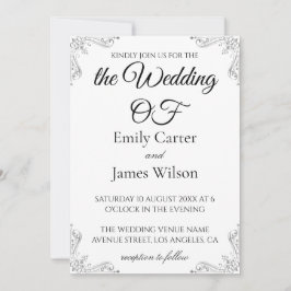Convite Casamento de Caligrafia Preto e Branco Luxuoso e E