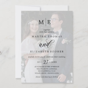 Convite Casamento de Caligrafia Romântica com Sobreposiç