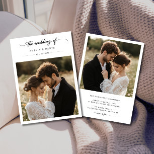 Convite Casamento de Caligrafia Rustic Boho Photo Black Wh