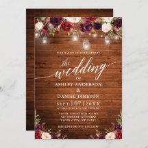 Casamento de Caligrafia Rustic Burgundy Jar Lights