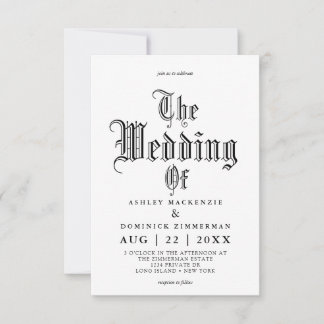 Convite Casamento de Caligrafia Simples e Gótica