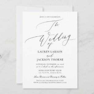 Convite Casamento de Caligrafia Verde da Floresta Elegante