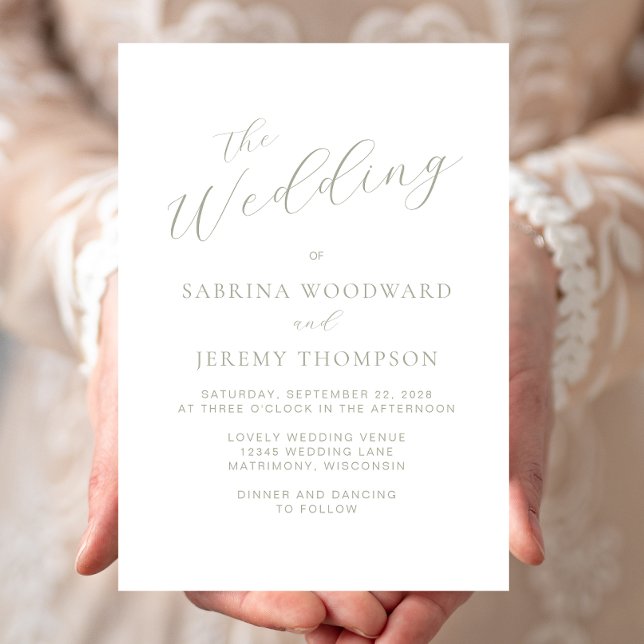 Convite Casamento de Caligrafia Verde do Elegante Sage (Criador carregado)