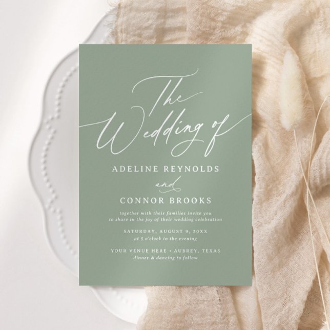 Convite Casamento de Caligrafia Verde Elegante Sage (Criador carregado)