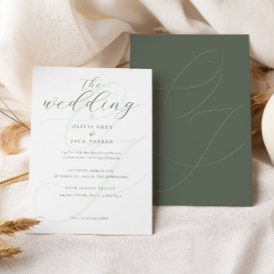 Convite Casamento de Caligrafia Verde Elegante Sage