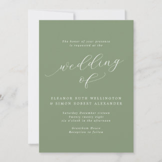 Convite Casamento de Caligrafia Verde Sage Simplesmente El