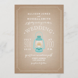 Convite Casamento de Camp Inspirado com Lanterna Azul-Clar