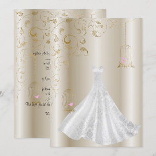 Convite Casamento de Campanha Bronze Vestido Birdcage Mode