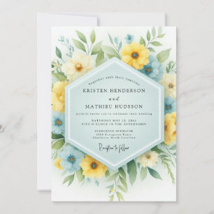 Convite Casamento de Campo Azul Céu e Amarelo