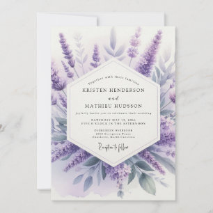 Convite Casamento de Campo com Aquarela de Lavanda