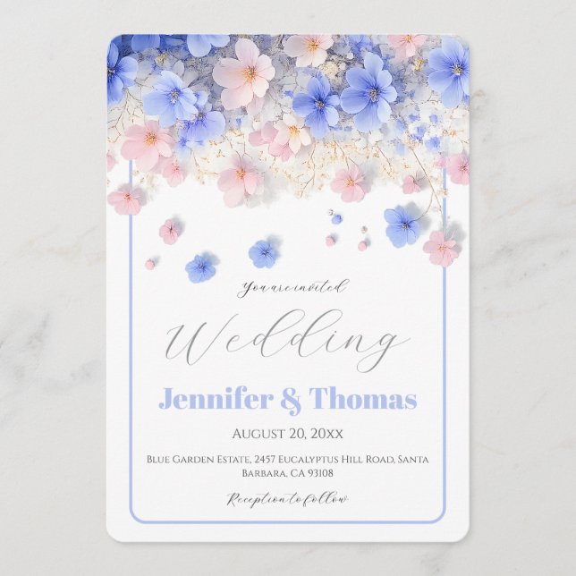 Convite Casamento de Campo com Flores Silvestres Pastel Ro (Frente)
