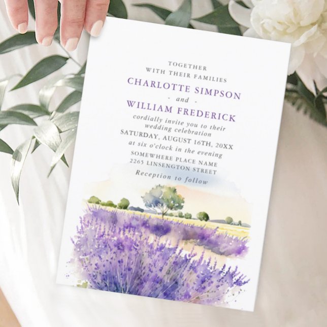 Convite Casamento de Campo das Flores de Lavanda de Aquare (Criador carregado)
