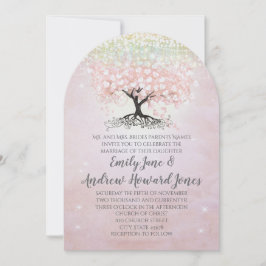 Convite Casamento de Campo de Folha de Coração Rosa-Blush