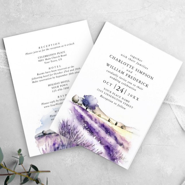 Convite Casamento De Campo De Lavanda De Aquarela Tudo Em  (Criador carregado)